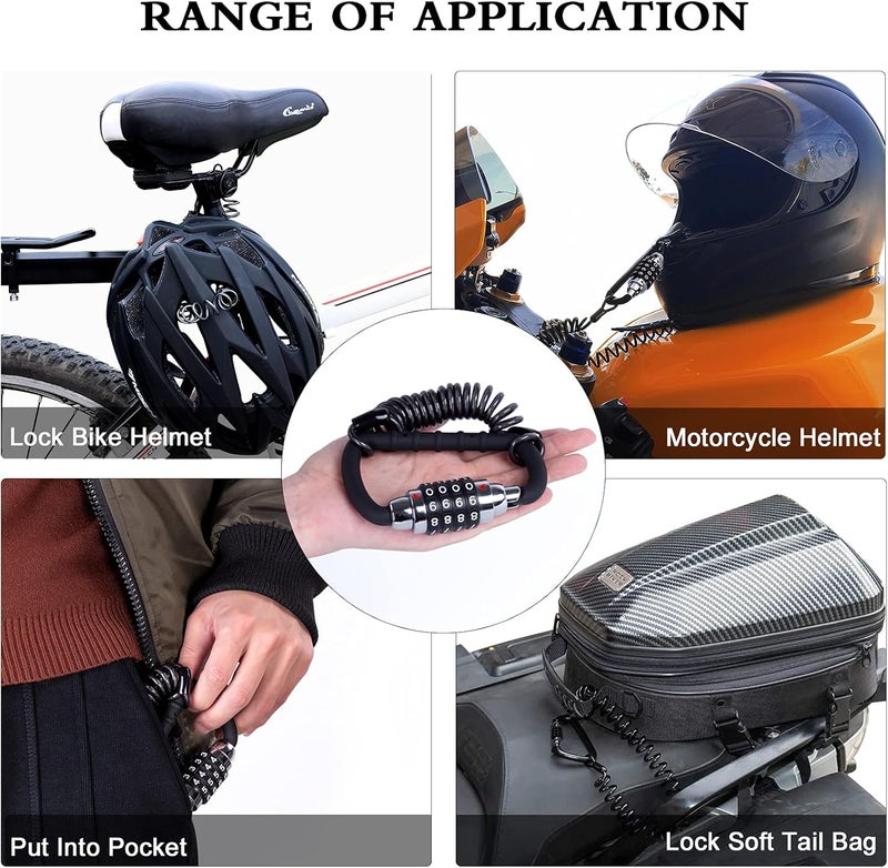 MEETLOCKS Motorcycle Helmet Cable Lock with 4 Digit Combination,Resettable Bike Lock with T Bar,Anti Theft Retractable Luggage Lock - Image 5